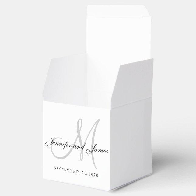 Classic Black White Gray Monogram Favor Box (Opened)
