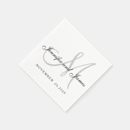 Classic Black White Gray Monogram Paper Napkins | Zazzle