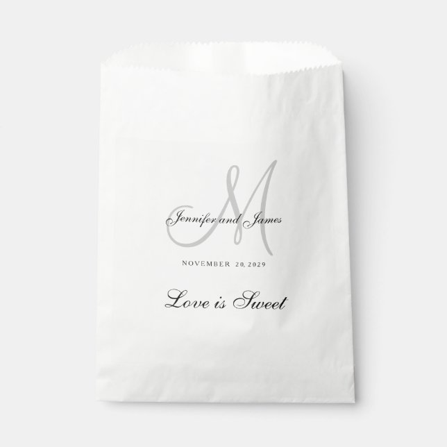 Classic Black White Gray Monogram Wedding Favor Bag (Front)