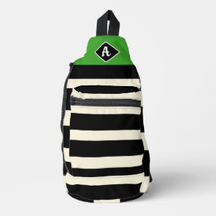 Classic Black, White, & Green Stripes Sling Bag