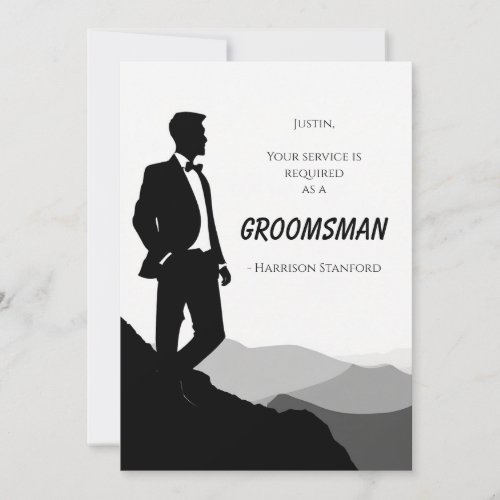 Classic Black  White Groomsman Proposal Card