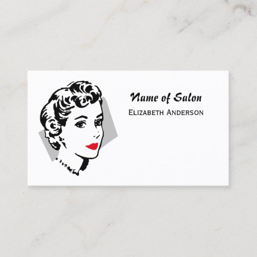 Classic Black White Hair Salon Vintage Red Lips Business Cards