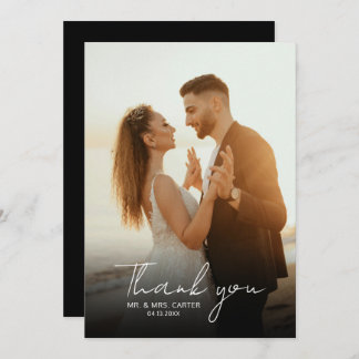 Classic Black & White Handwriting Script Wedding Thank You Card