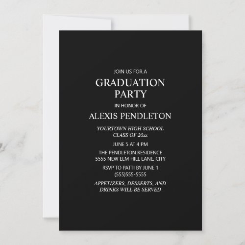 Classic Black White High School Graduation Invitation