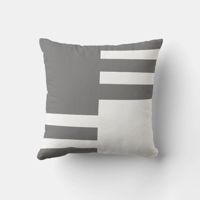 Classic black white horizontal line squares cubes throw pillow (Back)