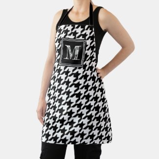 Classic Black White Houndstooth | Modern Monogram Apron