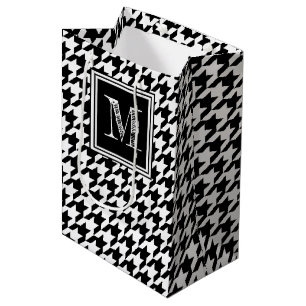 Classic Black White Houndstooth Modern Monogram Medium Gift Bag