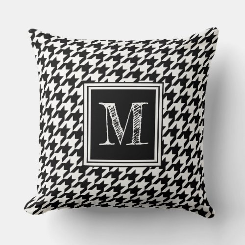 Classic Black White Houndstooth  Modern Monogram Throw Pillow