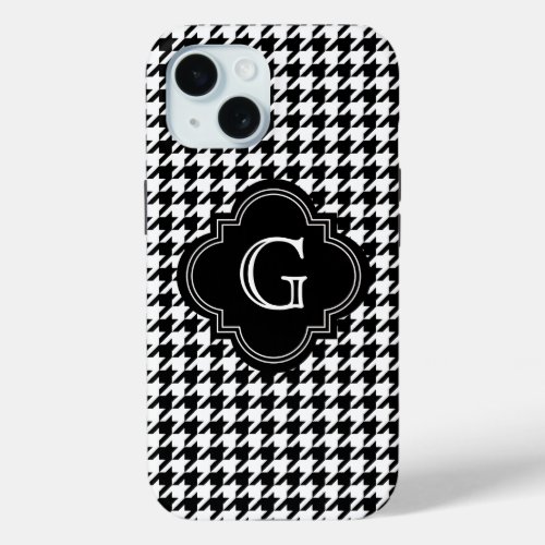 Classic Black White Houndstooth With Monogram iPhone 15 Case