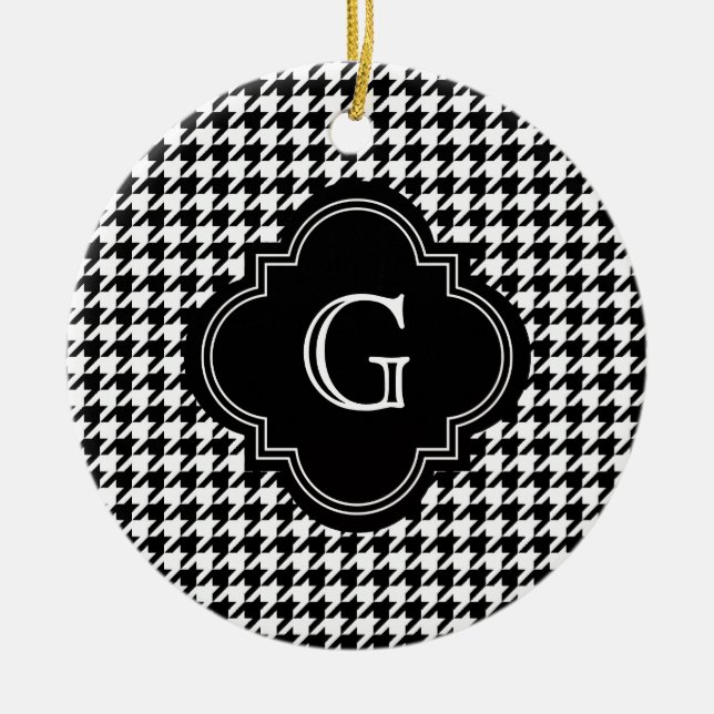Classic Black White Houndstooth With Monogram Ceramic Ornament (Front)