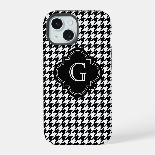 Classic Black White Houndstooth With Monogram Iphone Case (Back)