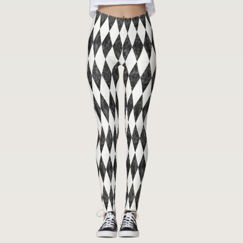 Classic Black White_Ice Harlequin Diamond Argyle Leggings