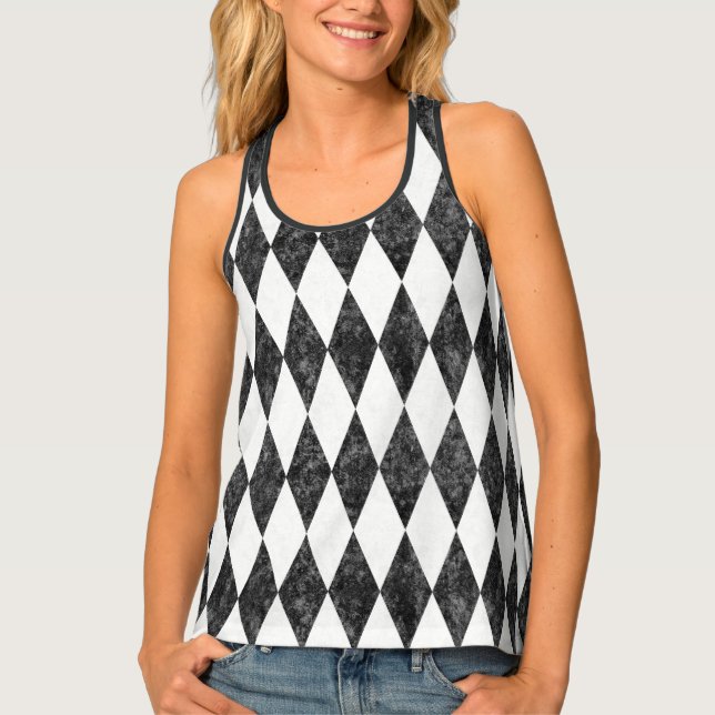 Classic Black White-Ice Harlequin Diamond Argyle Tank Top (Front)