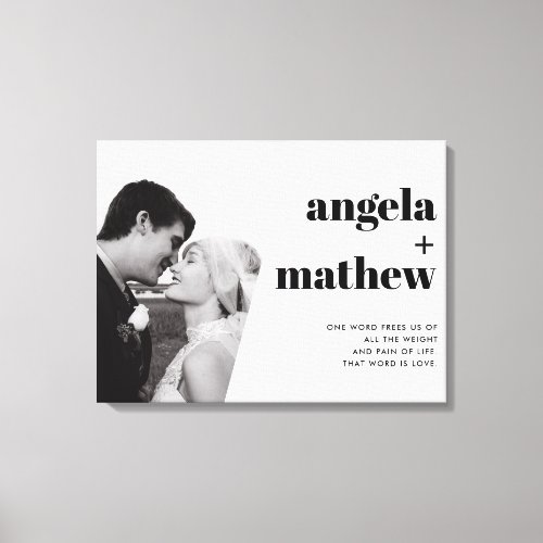 Classic black white love quote photo names wedding canvas print