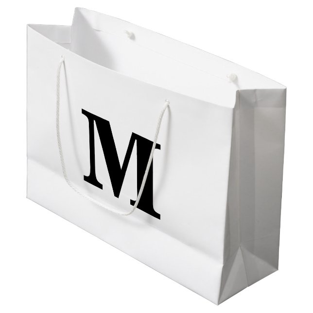 Classic Black & White Modern Letter Monogram Large Gift Bag (Front Angled)