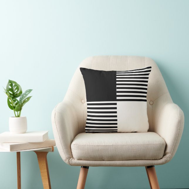Classic black white modern minimalist strips throw pillow (Chair)