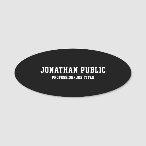 Classic Black White Modern Simple Template Oval Name Tag
