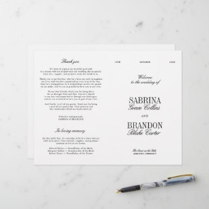 Classic Black & White Modern Wedding Program