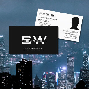 Classic Black White Modern with Monogram and Photo Business Card