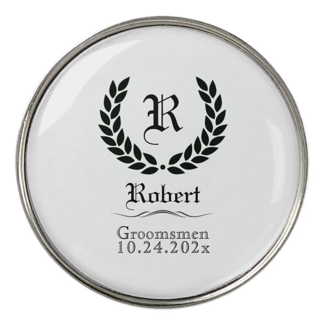 Classic Black White Monogram Best Man Groomsmen Golf Ball Marker (Front)