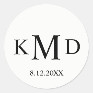Classic Black White Monogram Bride Groom Wedding Classic Round Sticker