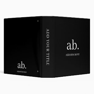 Classic Black & White Monogram Design 3 Ring Binder