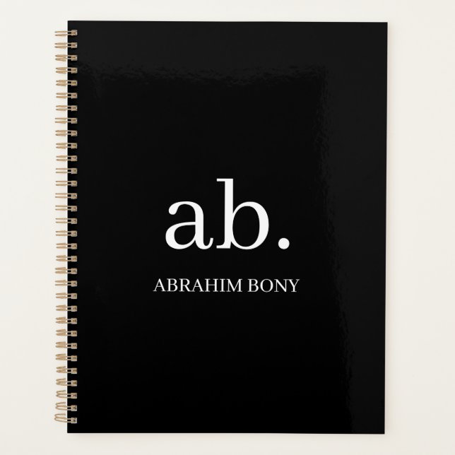 Classic Black & White Monogram Design Planner (Front)