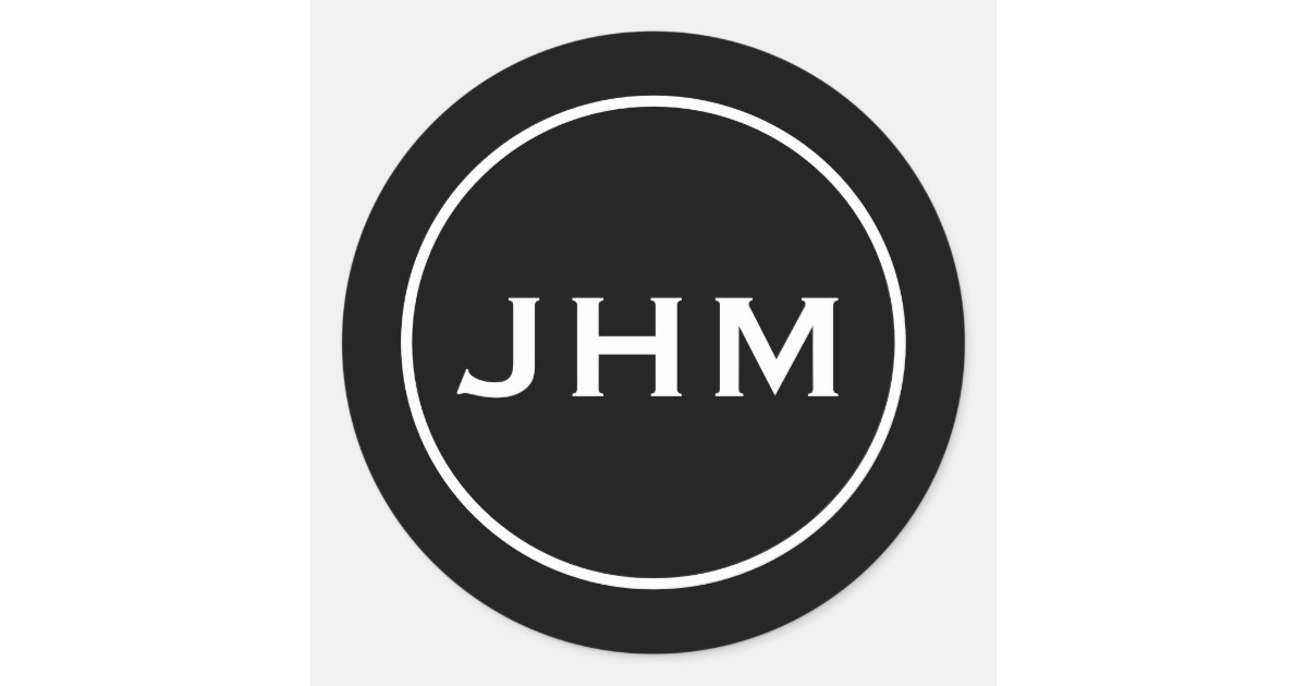 Classic Black & White Monogram Initials Classic Round Sticker | Zazzle