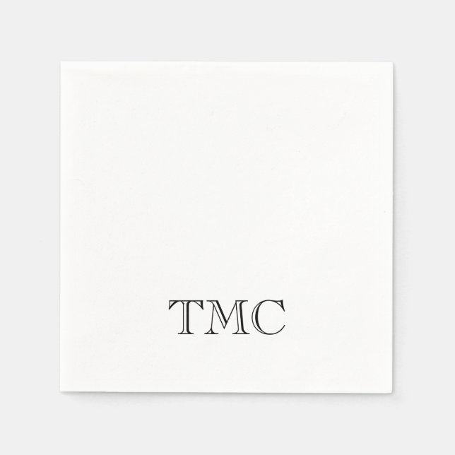 Classic Black White Monogram Initials Elegant  Napkins (Front)