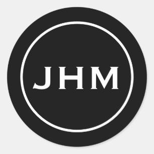 Classic Black & White Monogram Initials Round Sticker