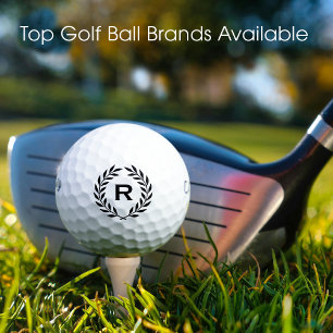 Classic Black White Monogram Laurel Wreath Custom Golf Balls