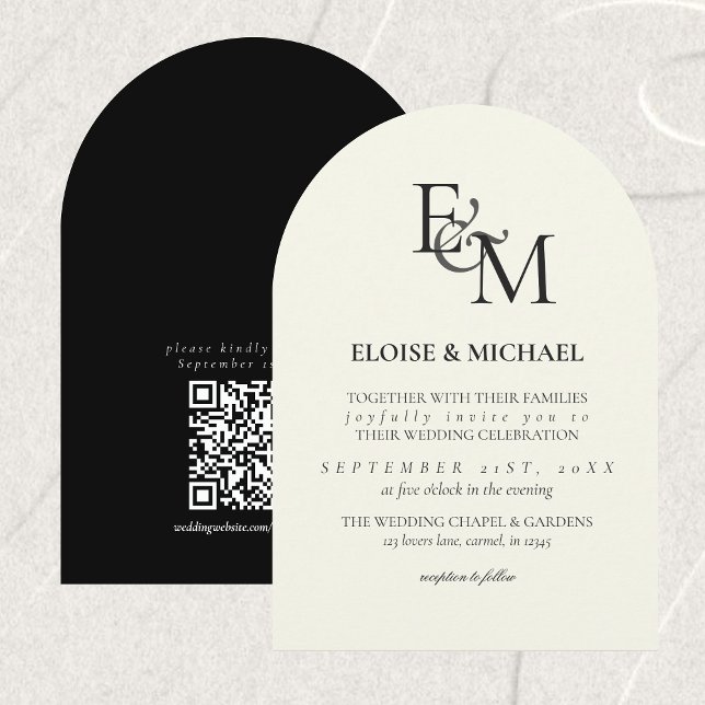 Classic Black & White Monogram Minimalist Wedding Invitation (Classic Black & White Monogram Minimalist Wedding Invitation)