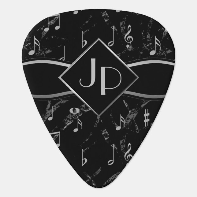 Classic Black & White Monogram Music Note Pick 2 (Front)