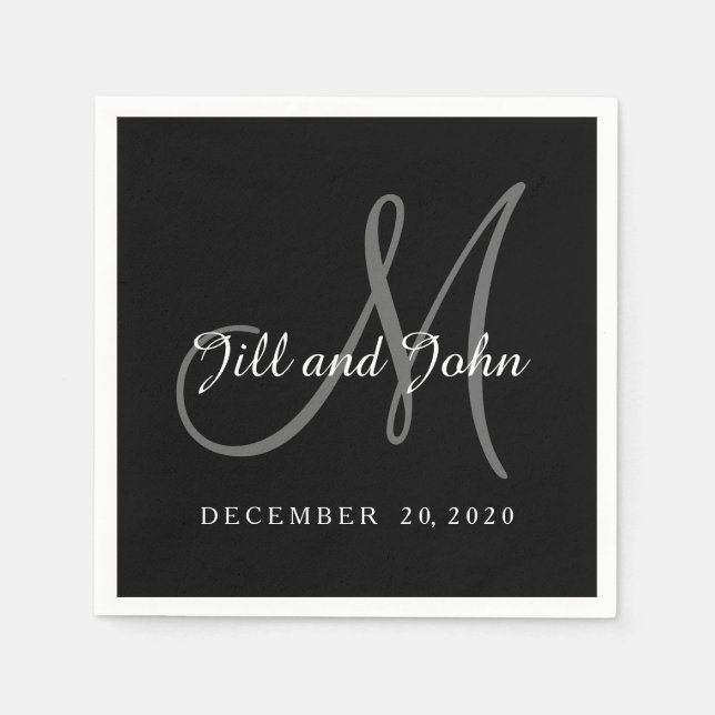 Classic Black & White Monogram Paper Napkins (Front)