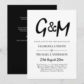 Classic Black White Monogram Typography Wedding Invitation