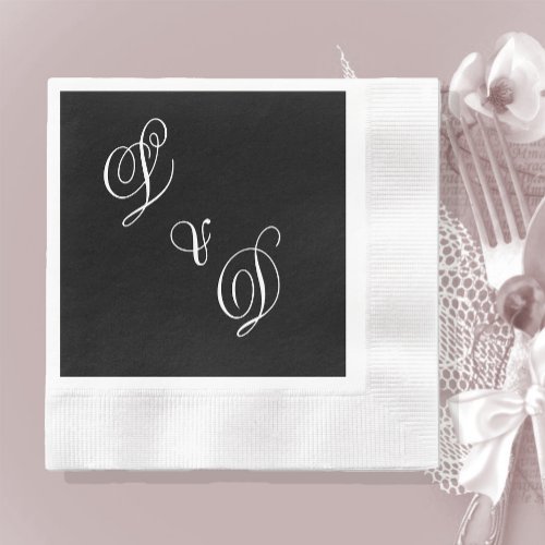 Classic Black White Monogram Wedding Napkins