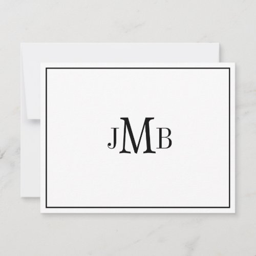 Classic Black  White Monogrammed flat Thank You Card