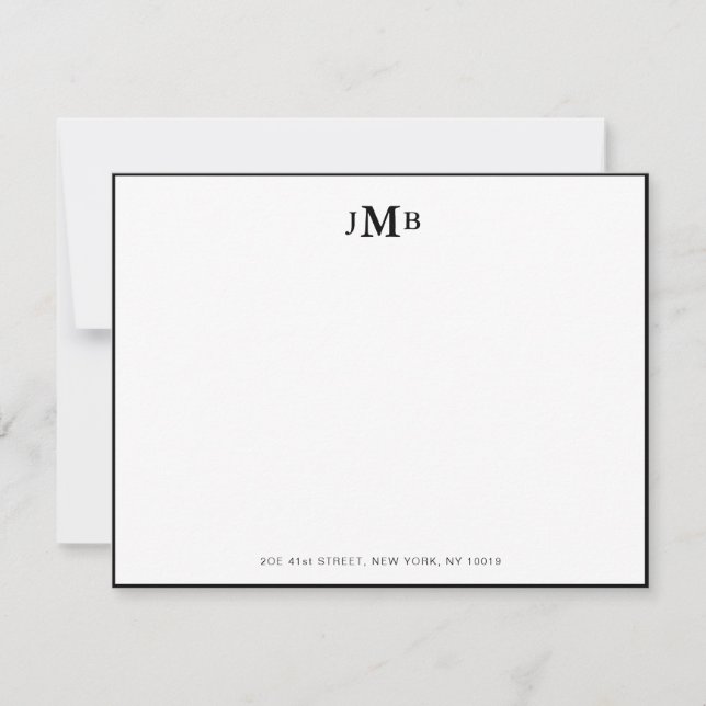 Classic Black & white Monogrammed Formal Flat Thank You Card (Front)
