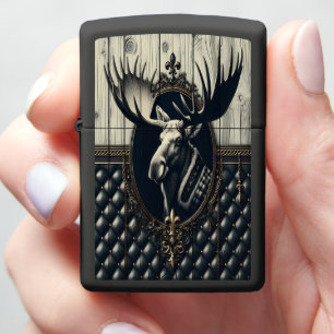 Classic Black White Moose Leather Painting Zippo Lighter