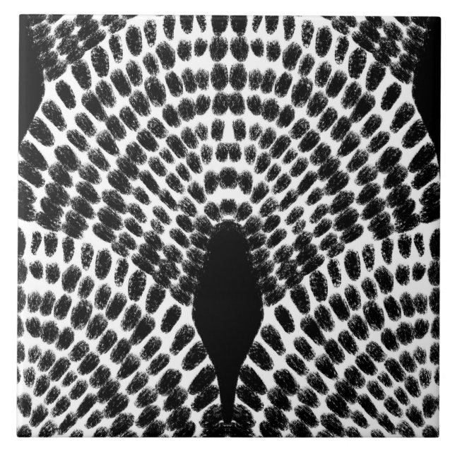 Classic Black & White Mosaic-Hand-Painted Style Ceramic Tile (Front)