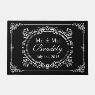 Classic Black White Mr Mrs Wedding Art Deco Frame Doormat
