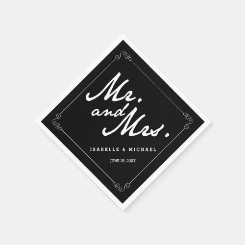 Classic Black  White Mr  Mrs Wedding Napkins