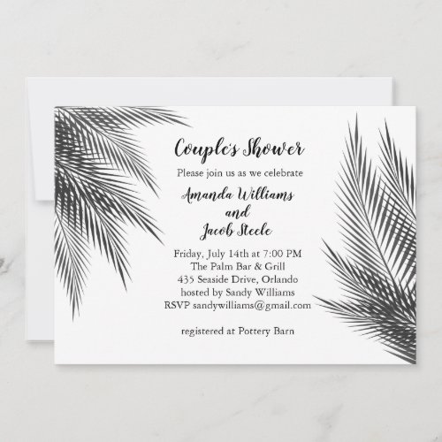 Classic Black  White Palm Leaves Couples Shower Invitation