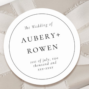 Classic Black White Personalized Names Wedding Classic Round Sticker