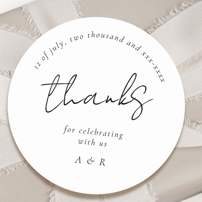 Classic Black White Personalized Names Wedding Round Sticker (Creator Uploaded)