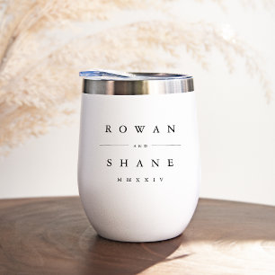 Classic Black & White Personalized Wedding Thermal Wine Tumbler