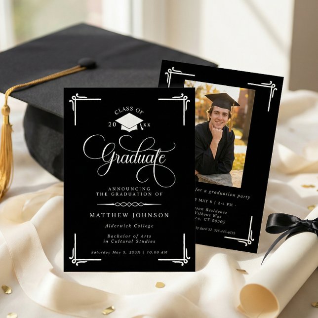 Classic Black White Photo Graduation Invitation (Creator Uploaded)