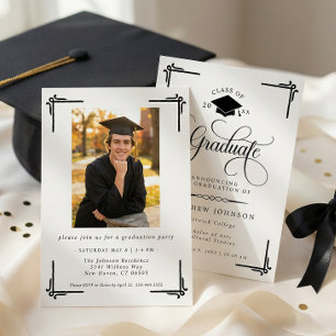 Classic Black White Photo Graduation Invitation