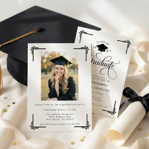 Classic Black White Photo Graduation Invitation