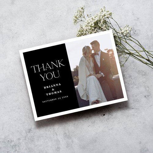 Classic Black White Photo Wedding Thank You Postcard